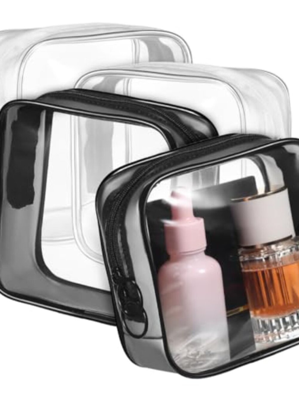 Clear PVC Makeup Bag Set 4 Pack Dual Zipper Travel Cosmetic Pouch